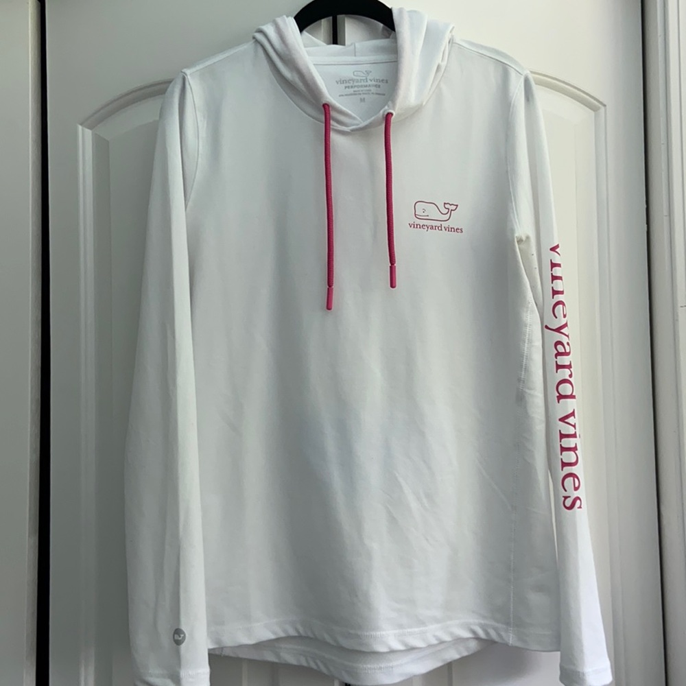 Vineyard Vines White Sport Hoodie with Pink